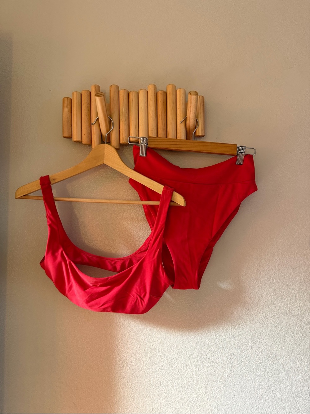 aerie Red Seamless Scoop Swim suit bikini Set